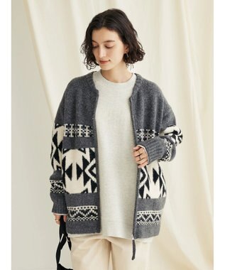 CRAFT STANDARD BOUTIQUE オルテガ柄ニットＺＩＰブルゾン Gray