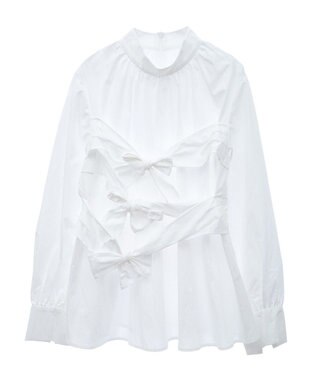 Green Parks リボンデザインハイネックブラウス Off White