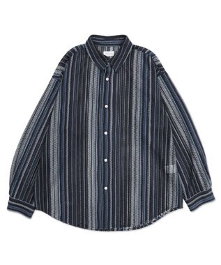 WEGO ストライプメッシュBIGシャツ（LS） ブラック中濃色