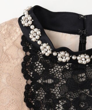 GRACE CONTINENTAL ビジュー衿レースドレス ベージュ