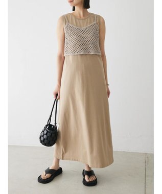 Green Parks ニットビスチェ付きカットソーワンピース Beige