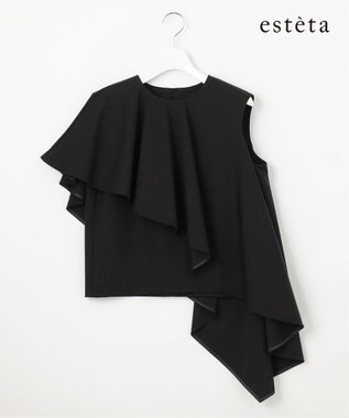 23区 【エステータ】トリアセファインジャージー ラッフルデザイン カットソー ブラック系