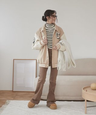 WEGO 【ユニセックス着用ITEM/SMLサイズ展開】メルトンワッペンスタジャン ベージュ