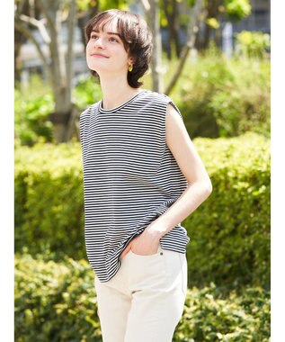 AMERICAN HOLIC ショルダータックノースリーブプルオーバー Border Navy