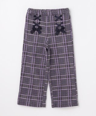 ANY KIDS レースアップ 裏シャギーワイドパンツ ブラック×チェック