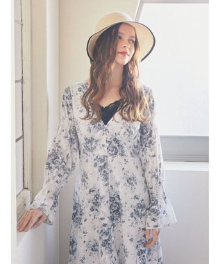 Maison de FLEUR フラワープリントワンピース Gray