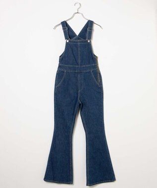 WEGO ハイウエストストレッチフレアデニムサロペット デニム中濃色