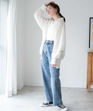 WEGO ウエストフィットワイドストレートデニムパンツ デニム中濃加工色