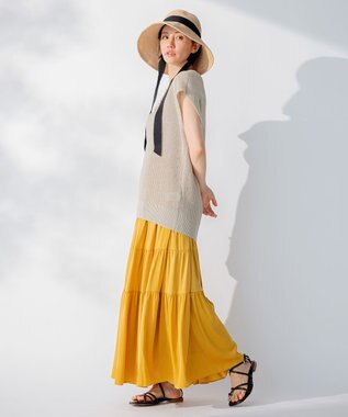 自由区 【XSサイズ～/洗える】リネンミドルゲージ ニットベスト ベージュ系