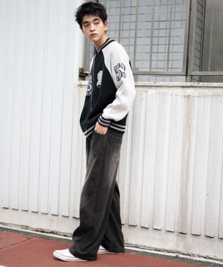 WEGO イージーバレルレッグコーデュロイパンツ ブラック中濃色