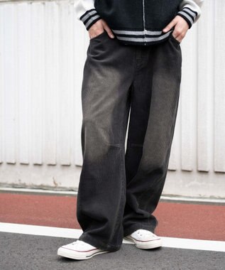 WEGO イージーバレルレッグコーデュロイパンツ ブラック中濃色