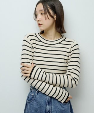 Green Parks ラメライン入りリブニットプルオーバー Border