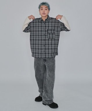 WEGO 【ユニセックス着用ITEM/MLサイズ展開】チェックレイヤードシャツ（LS） ブラックチェック1