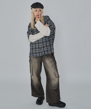 WEGO 【ユニセックス着用ITEM/MLサイズ展開】チェックレイヤードシャツ（LS） ブラックチェック1