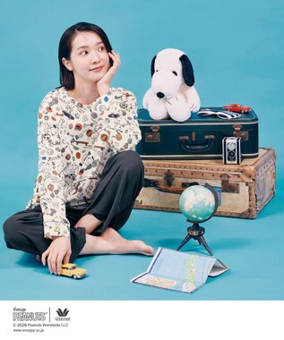 WACOAL PEANUTS パジャマ 長袖 長ズボン 綿100%(本体) スヌーピー レディース FDX561 /ワコール アイボリー