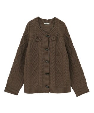 earth music&ecology 【一部予約】フラワーモチーフトグルボタンニットカーディガン Red