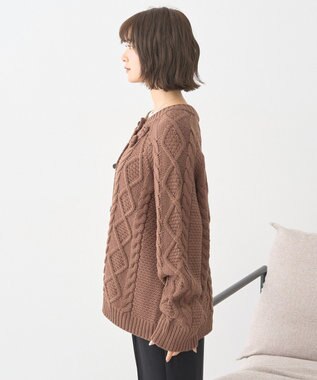 earth music&ecology 【一部予約】フラワーモチーフトグルボタンニットカーディガン Brown