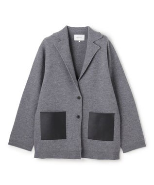 BEIGE， CHICORA / レザーポケット付きウールニットジャケット Md.Gray