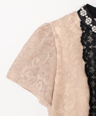 GRACE CONTINENTAL ビジュー衿レースドレス ベージュ