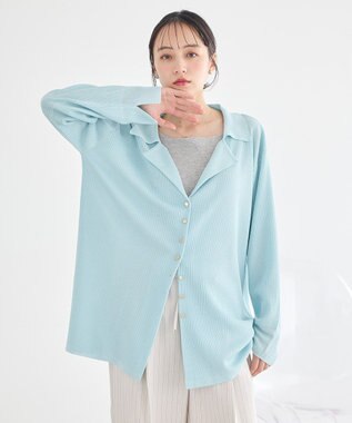 earth music&ecology テーラーカラーニットカーディガン Blue