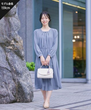 Tiaclasse 【洗える】タックパールワンピース ブルー