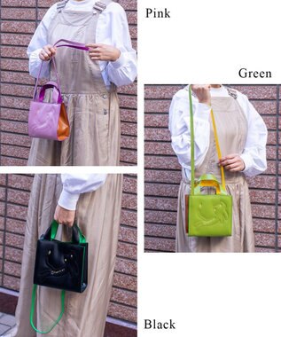tsumori chisato CARRY キラネコエコレザー ハンドバッグ 2way ショルダーバッグ ピンク