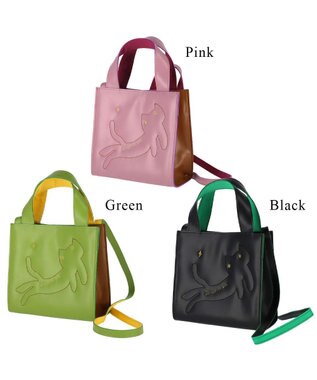 tsumori chisato CARRY キラネコエコレザー ハンドバッグ 2way ショルダーバッグ ピンク