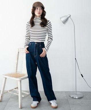 WEGO 【2025年秋冬新作】リブハイネックショートニット ホワイトボーダー