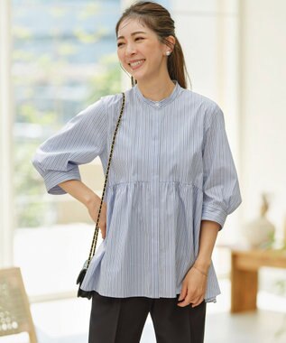  【WEB限定】コンパクトシャーティング ペプラムブラウス