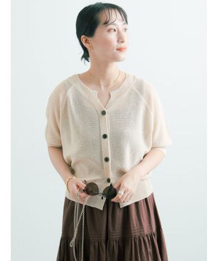 Te chichi 【2WAY/マシンウォッシャブル】ペーパータッチハーフスリーブニット ベージュ