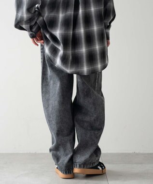 WEGO 【KIDS/150cm/160cm/ウエストゴム】イージー3Dバレルレッグデニムパンツ（JUNIOR） デニムブラックソノタ