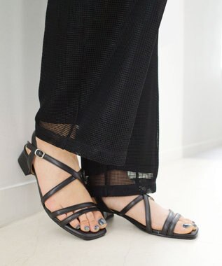 Pointer 日本製 本革ラインストラップサンダル ブラック