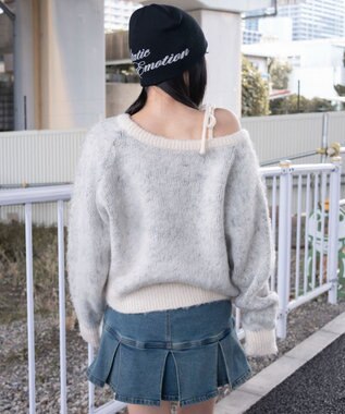 WEGO シャギー2WAYグラフィックワンショルニット ホワイトアイボリー