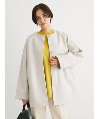 Green Parks 洗えるノーカラーショートコート Light Beige