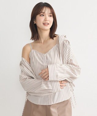 earth music&ecology Ｓｅｔ２点　ドロストショートシャツ＋キャミブラウス