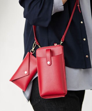 J.PRESS LADIES 【セットアイテム】 エコバッグ付き スマホ ポシェット レッド系