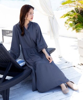 Tiaclasse 【洗える】大人可愛いティアードワンピース ブルー