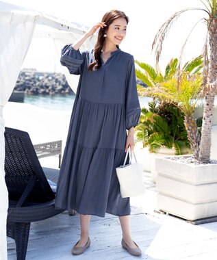 Tiaclasse 【洗える】大人可愛いティアードワンピース ブルー