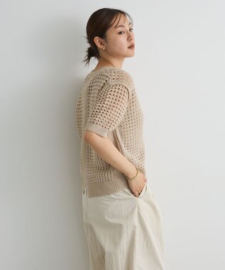 CRAFT STANDARD BOUTIQUE ハーフスリーブメッシュニットカーディガン Light Beige