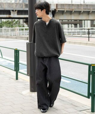 WEGO 【ユニセックス着用ITEM/MLサイズ展開】スラブヘンリーネックT（SS） ブラック中濃色