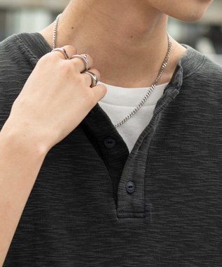WEGO 【ユニセックス着用ITEM/MLサイズ展開】スラブヘンリーネックT（SS） ブラック中濃色