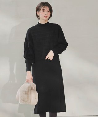 ANY SIS S 【2SET】ニット ボレロ × ワンピース セット ブラック×ライトベージュ