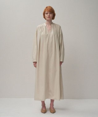 ATON NATURAL DYED COTTON LAWN | タックロングスリーブドレス