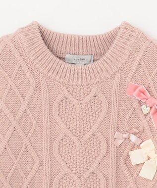 ANY KIDS リボン ケーブル ニット ピンク