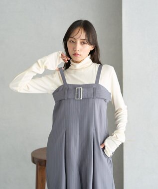 earth music&ecology ベルトベアサロペット Stripe Gray