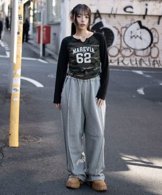 WEGO 【ユニセックス着用ITEM/ウエストゴム】スウィッチングスウェットパンツ 杢グレー