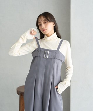 earth music&ecology ベルトベアサロペット Stripe Gray