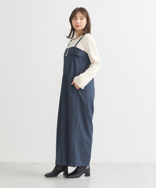 earth music&ecology ベルトベアサロペット Stripe Navy