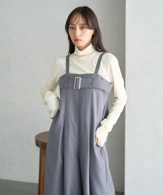 earth music&ecology ベルトベアサロペット Stripe Gray