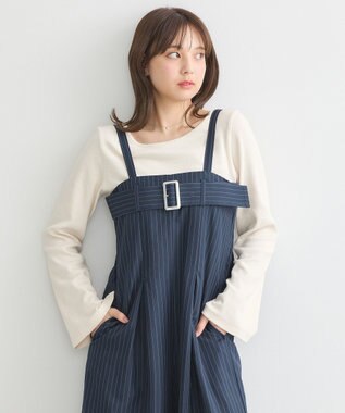 earth music&ecology ベルトベアサロペット Stripe Navy